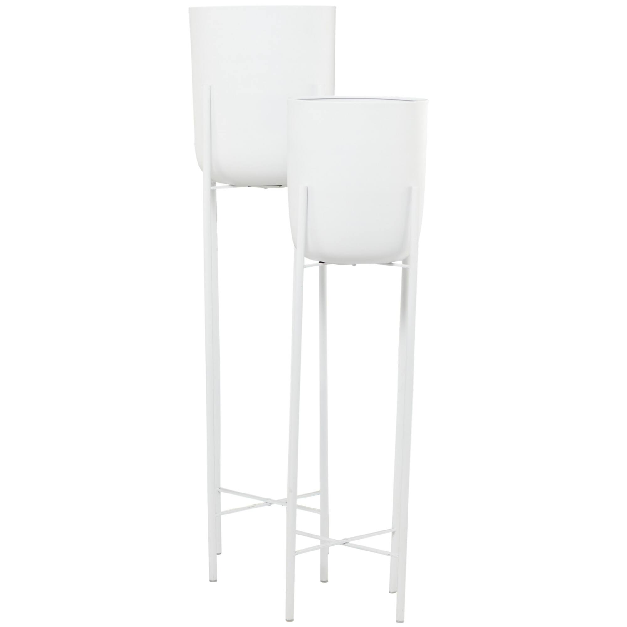 CosmoLiving by Cosmopolitan White Metal Planter with Removable Stand Set, 47" & 40"